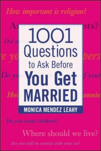 Book cover with bold text: "1001 Questions to Ask Before You Get Married.