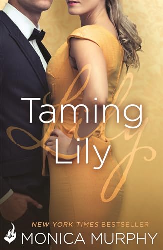 Book cover: couple embracing, golden dress, title “Taming Lily.”