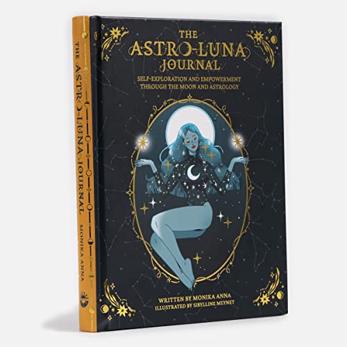 Dark blue journal with gold lettering and a moon-themed illustration.