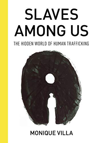 Book cover: "Slaves Among Us" with abstract black shape and white silhouette.