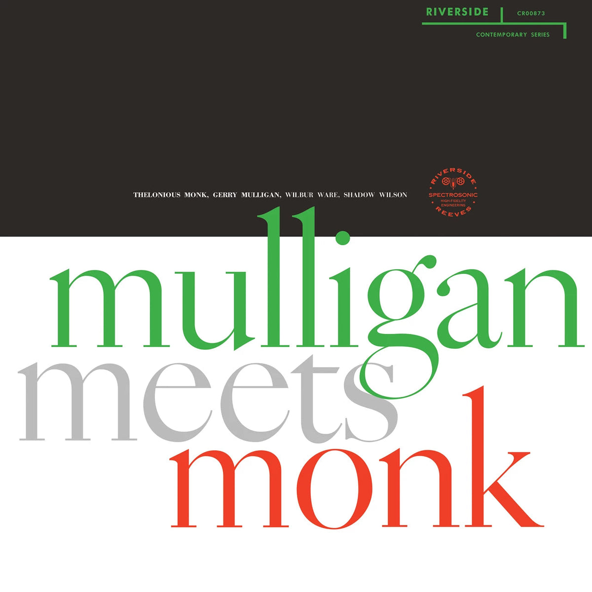 Record album cover for "Mulligan Meets Monk" with abstract geometric design.