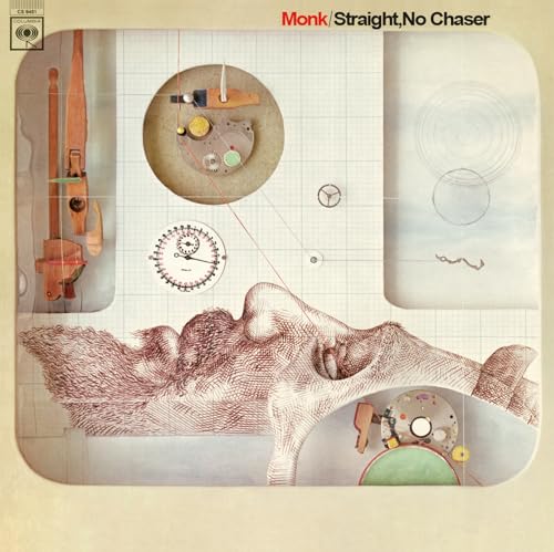Thelonious Monk’s “Straight, No Chaser” vinyl album cover with abstract collage art.