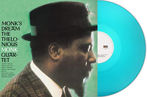 Thelonious Monk album cover and turquoise vinyl record side-by-side.