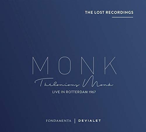 Thelonious Monk album cover with blue background, white text, and "MONK" in large letters.