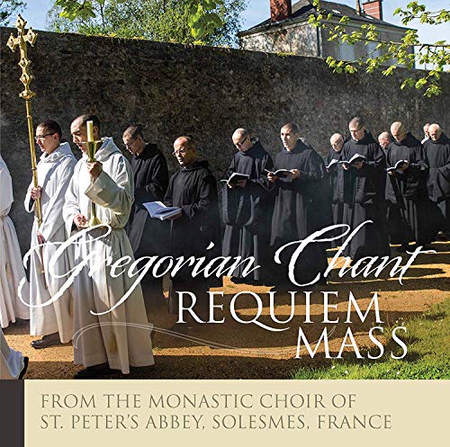 Monks in religious garb singing outdoors, CD cover for Requiem Mass.