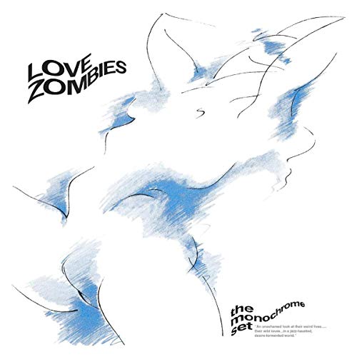 "Vinyl album cover with blue sketch of a face and 'Love Zombies' text."