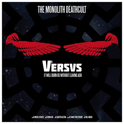 CD cover for “Versus” by The Monolith Deathcult, with red wings on black.