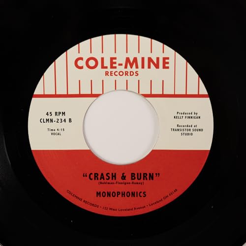 7-inch vinyl record label: "Crash & Burn" by Monophonics & Kelly Finnigan.