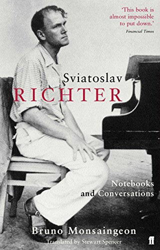 Black and white book cover featuring Sviatoslav Richter sitting at a grand piano.