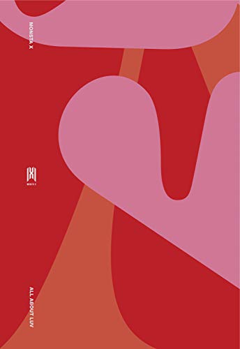Monsta X "All About Luv" album cover: abstract pink and red heart shapes.