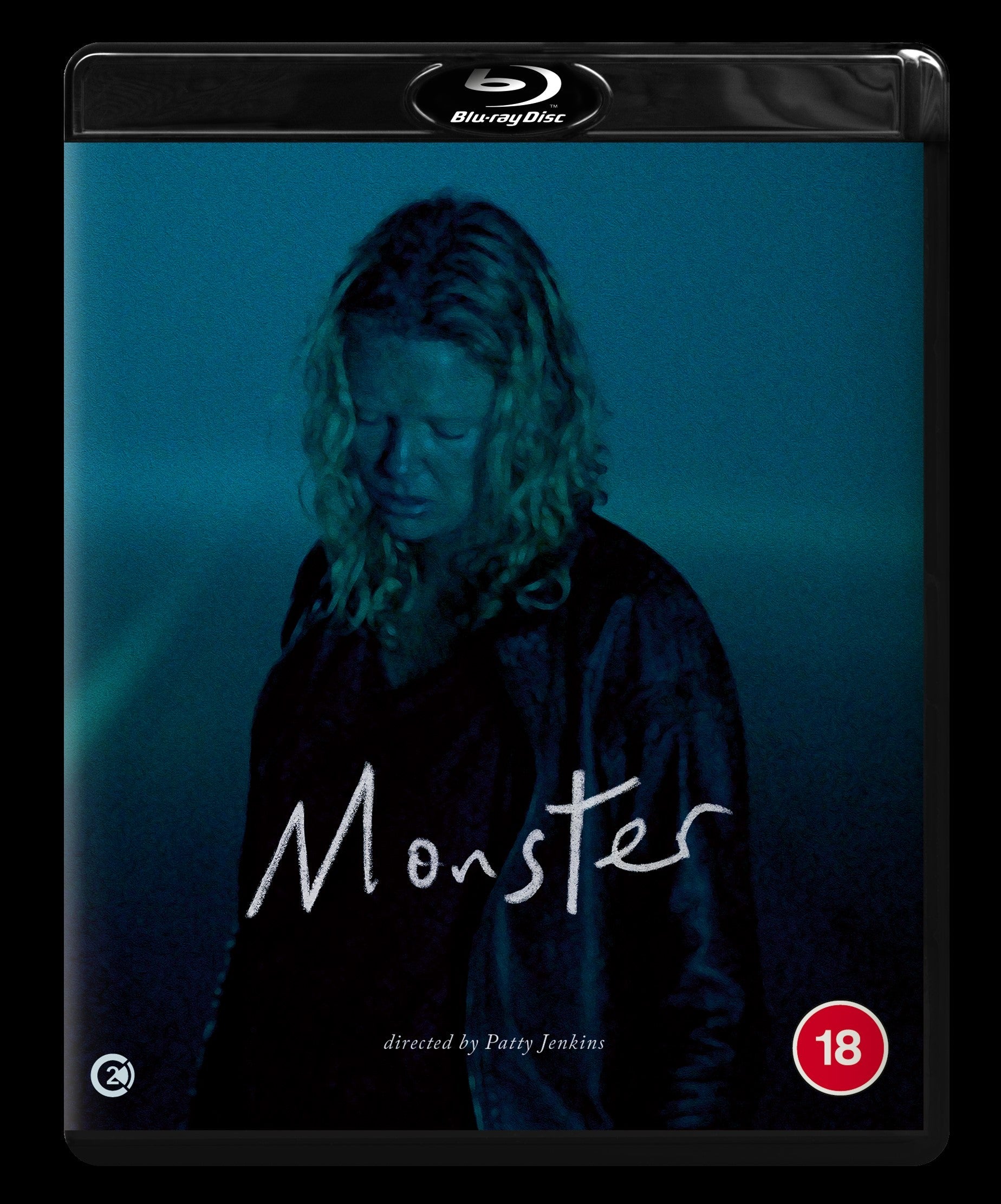 Blu-ray cover for "Monster" featuring Charlize Theron in character.