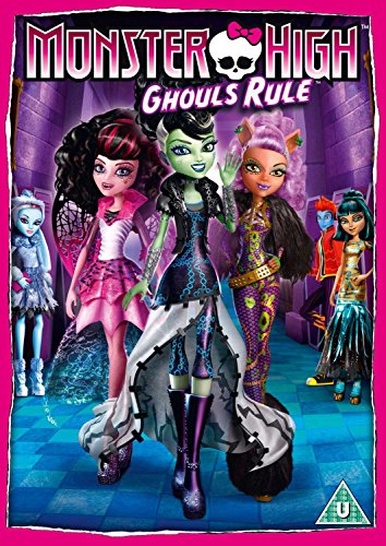 DVD cover featuring five colorful Monster High character dolls.