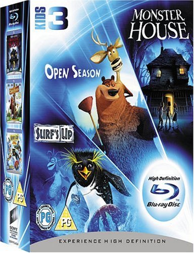Blu-ray case featuring characters from "Monster House," "Open Season," and "Surf's Up.