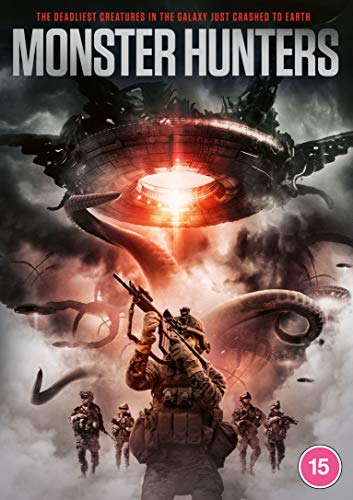 DVD cover for "Monster Hunters" featuring soldiers and a crashed spaceship.
