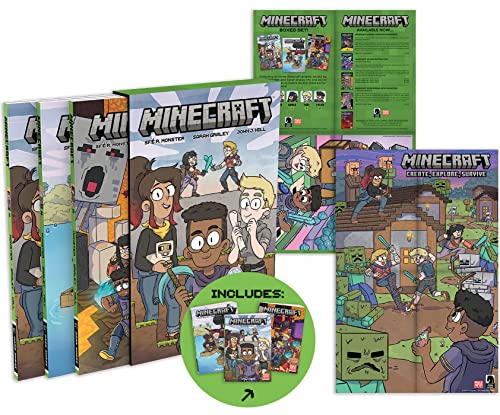 Minecraft boxed set with four illustrated books and cover art.