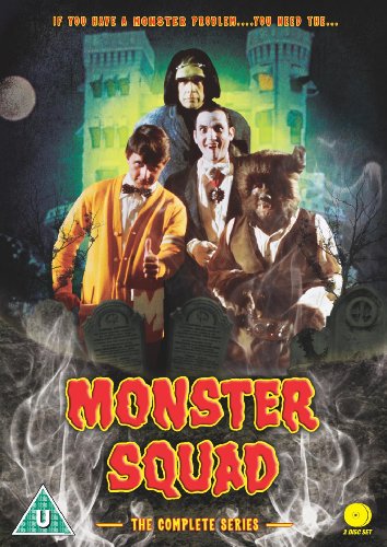 DVD cover for "Monster Squad" featuring children and monsters in front of a haunted castle.