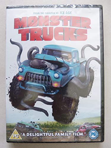 DVD cover for "Monster Trucks" featuring a blue truck with tentacle-like tires.