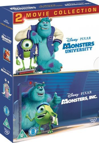 DVD cover for "Monsters University" and "Monsters, Inc." with Sully and Mike.
