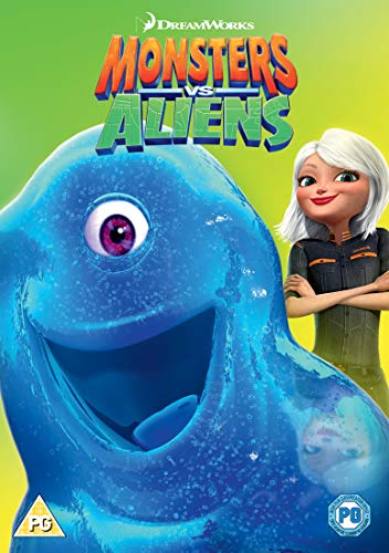 Monsters vs Aliens" DVD cover featuring a blue blob and a blonde woman.