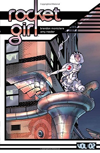 Comic book cover featuring a woman in a spacesuit atop a metallic vehicle.