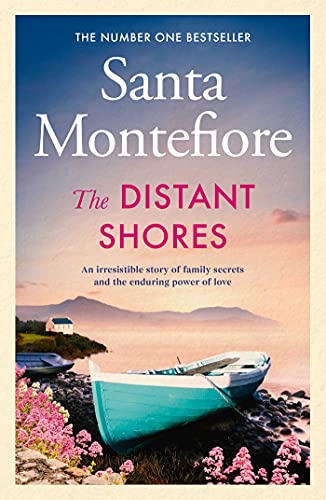 Book cover featuring a coastal scene with a blue boat and pink flowers.