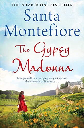 Book cover: woman in red dress views a castle in a vineyard.