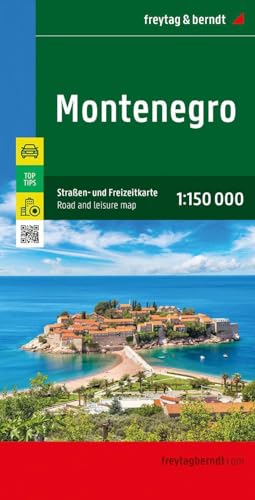 Montenegro road and leisure map cover with coastal island image.