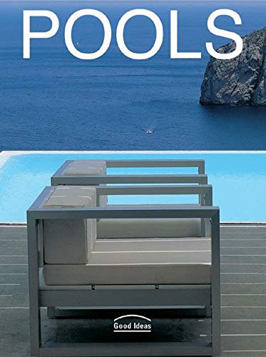 Book cover with title "POOLS" over an image of a blue infinity pool.