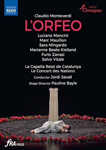 DVD cover for Monteverdi’s “L’Orfeo” opera, featuring a reclining figure.