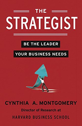 Book cover for "The Strategist" with a person pushing a blue arrow.