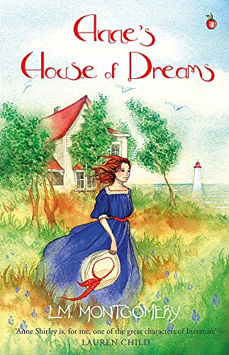 Book cover featuring a red-haired woman in a blue dress near a house.