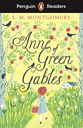 Book cover of "Anne of Green Gables" with illustrated trees and a girl.