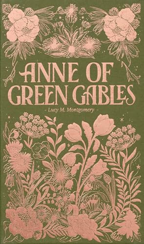 Green book cover with pink floral illustrations and the title Anne of Green Gables.