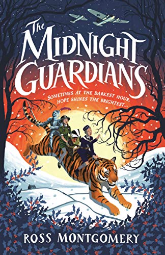 Book cover: children riding a tiger in a snowy, moonlit landscape.