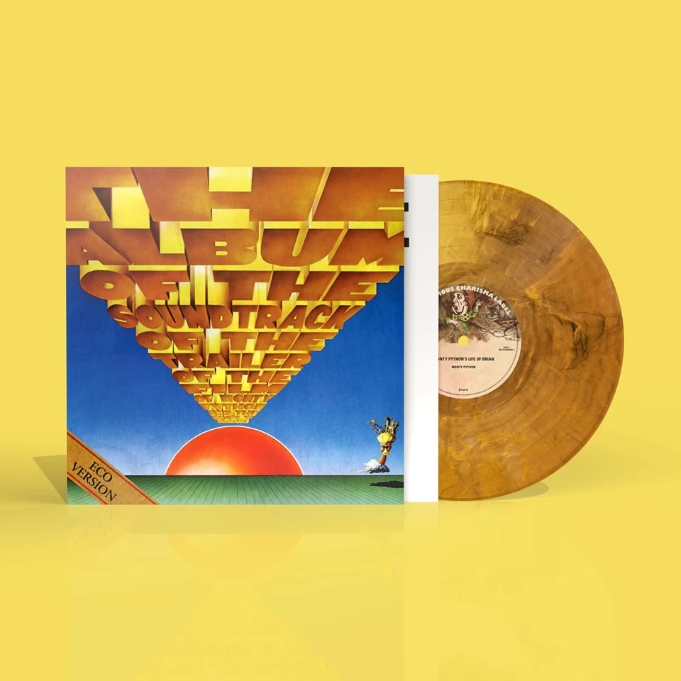 Monty Python vinyl record and cover art featuring yellow text against a blue background.