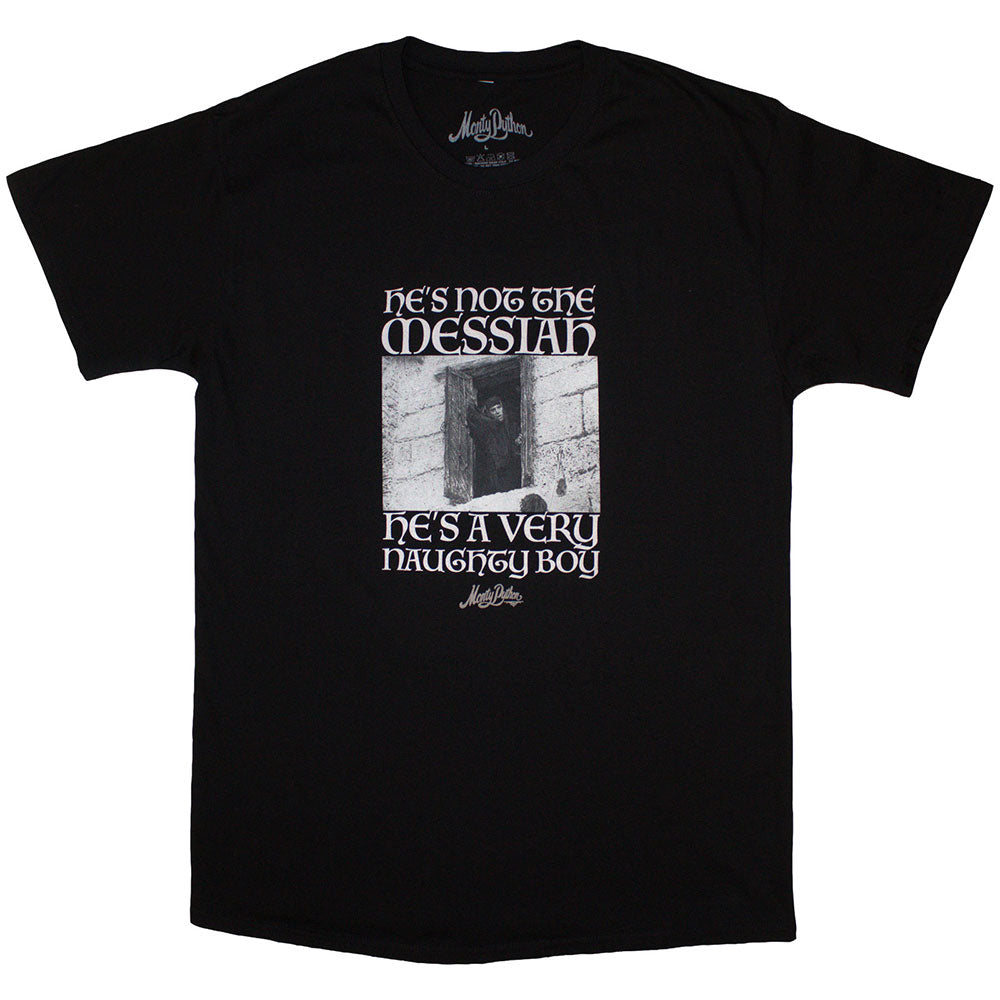 Small black t-shirt featuring a cartoon illustration of a naughty boy.