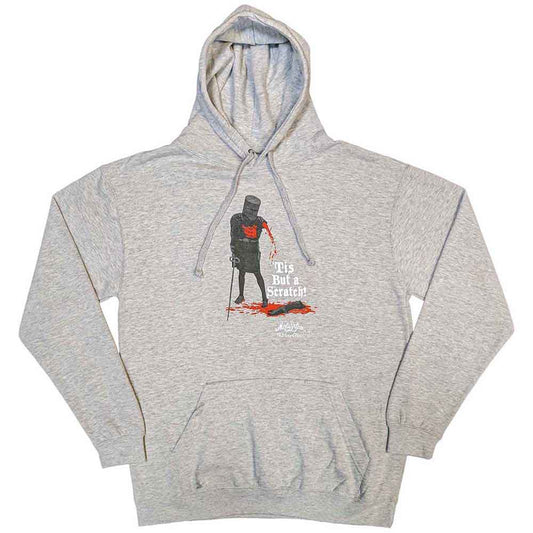 A black unisex pullover hoodie featuring the Monty Python Tis But A Scratch graphic.
