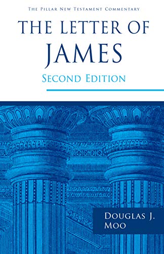 Book cover: "The Letter of James" commentary with blue classical columns.