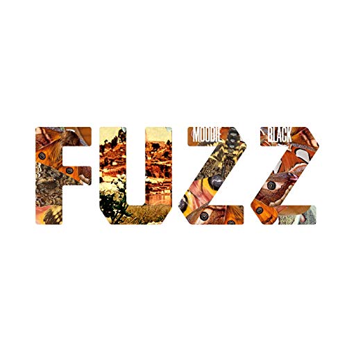 The image shows the word "FUZZ" in large, collaged letters against a white background.