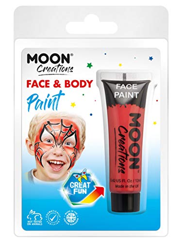 Red face and body paint in tube, with child’s painted face.