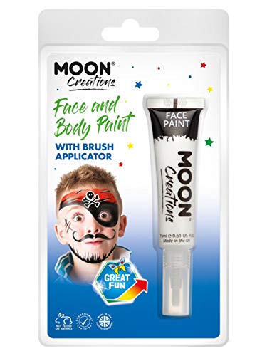 White face and body paint tube with pirate-painted child’s face.