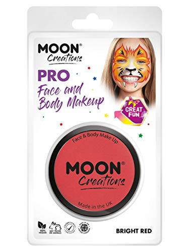 Bright red face paint pot with packaging showing a tiger face design.