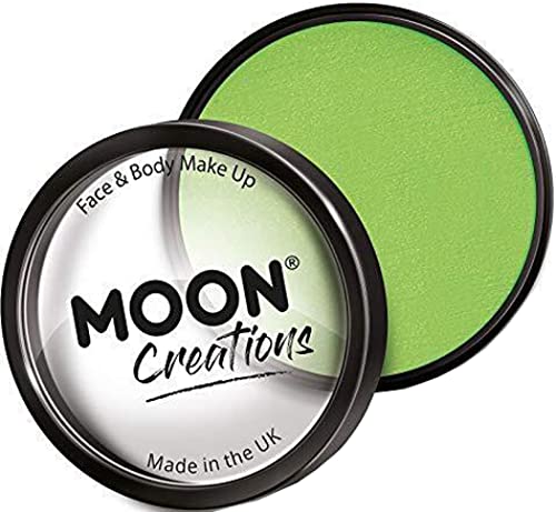 Two black pots of bright green face and body paint.