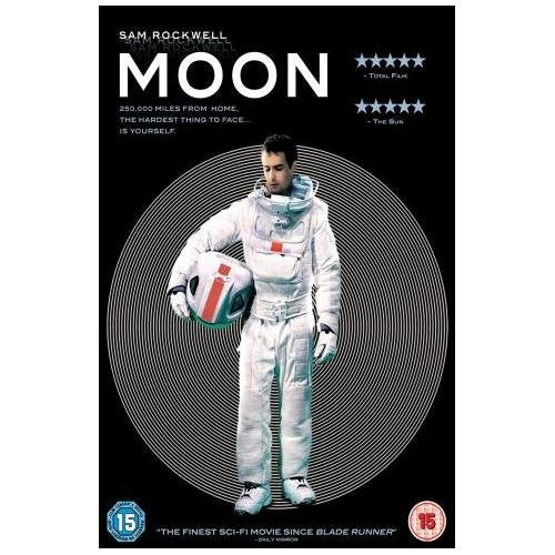 "Moon DVD cover featuring Sam Rockwell in a white spacesuit against a black background."
