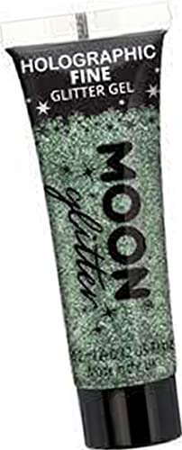 Tube of silver holographic glitter gel with “Moon Glitter” text.