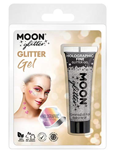 Silver holographic glitter gel in a tube, packaged on a card.