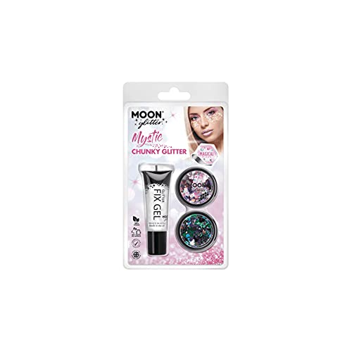 Moon Glitter Mystic Chunky Glitter kit with fix gel and two glitter pots.