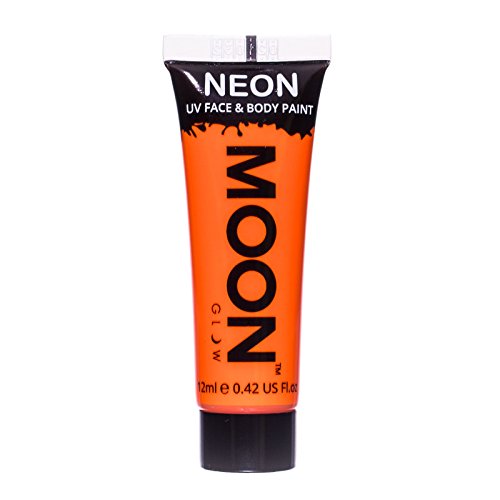 A 12ml tube of bright orange Moon Glow neon UV face and body paint.