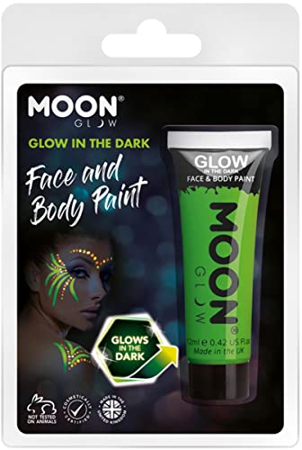 Green glow-in-the-dark face and body paint tube in clear packaging.
