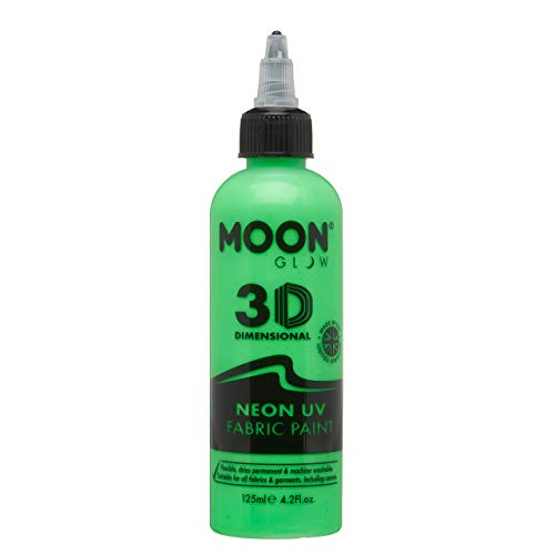 Green bottle of Moon Glow 3D neon fabric paint with applicator tip.